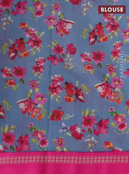 Grey & Pink Kota Silk Cotton Saree - Floral Prints