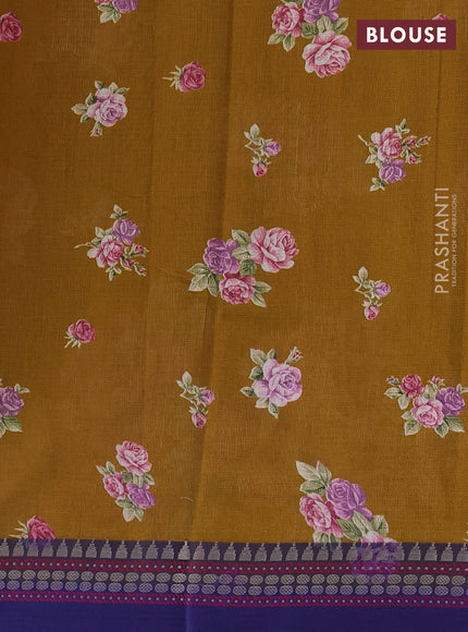 Sandal & Blue Kota Silk Cotton Saree - Floral Prints