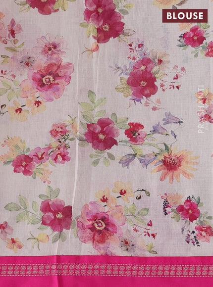 Off White  & Pink Kota Silk Cotton Saree - Floral Prints