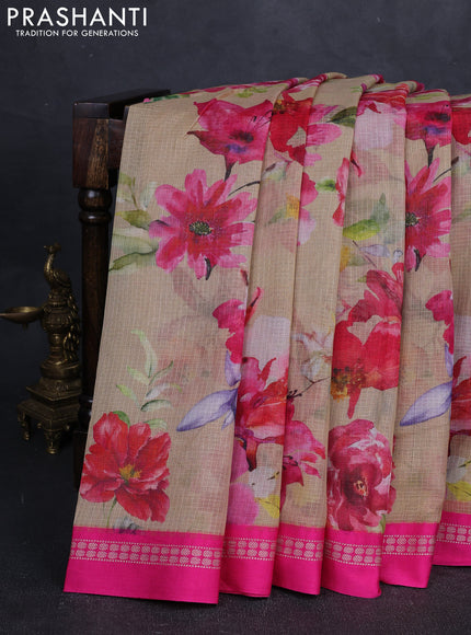 Beige & Pink Kota Silk Cotton Saree - Floral Prints