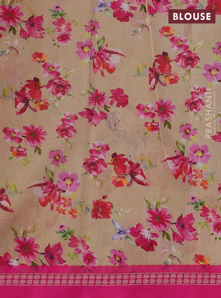 Beige & Pink Kota Silk Cotton Saree - Floral Prints
