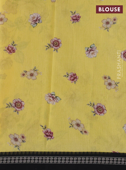 Yellow & Black Kota Silk Cotton Saree - Floral Prints