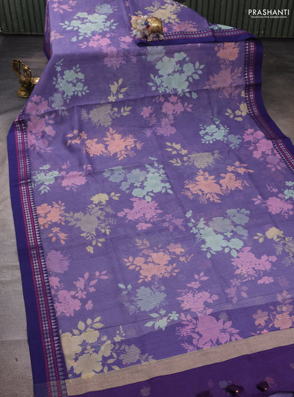 Lavender & Blue Kota Silk Cotton Saree - Floral Prints