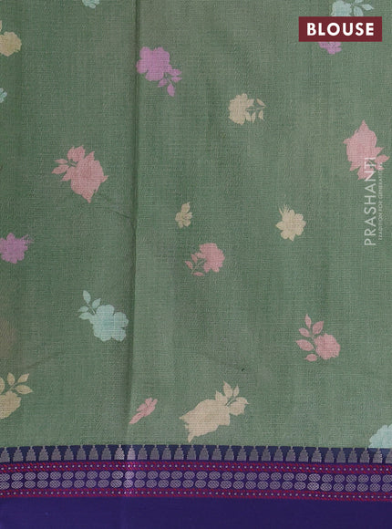 Green & Blue Kota Silk Cotton Saree - Floral Prints
