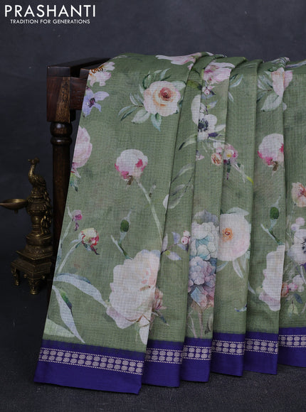 Green & Blue Kota Silk Cotton Saree - Floral Prints