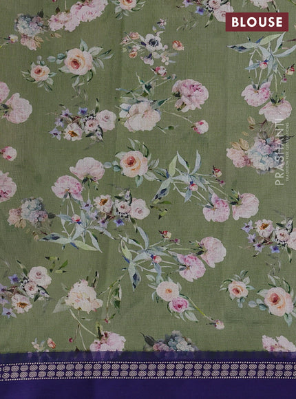 Green & Blue Kota Silk Cotton Saree - Floral Prints
