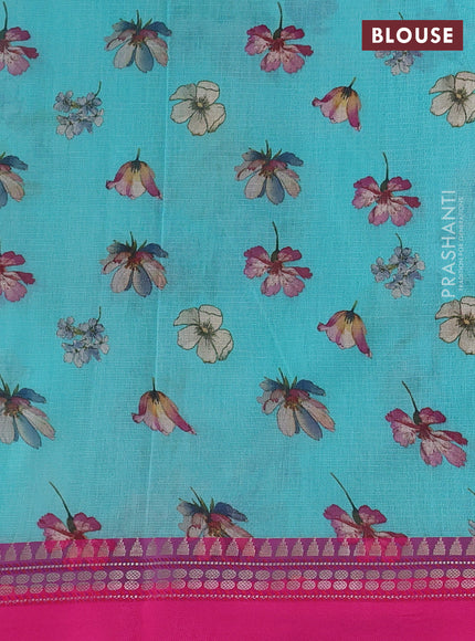 Cs Blue & Pink Kota Silk Cotton Saree - Floral Prints