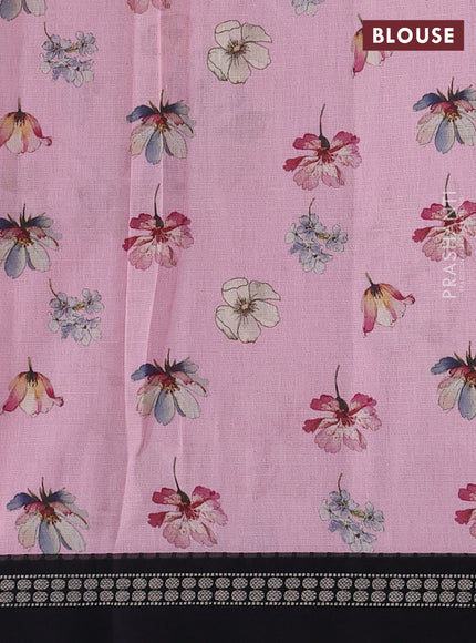 Pink & Black Kota Silk Cotton Saree - Floral Prints