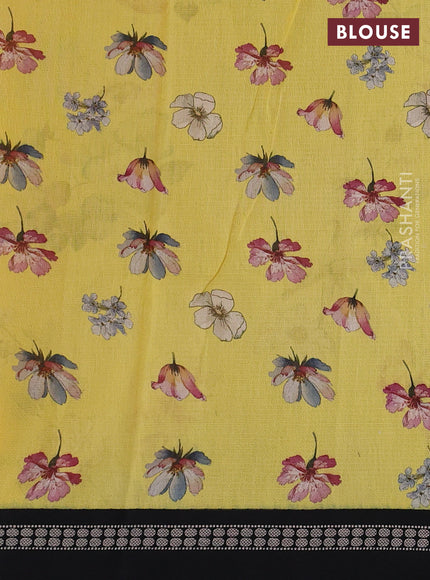 Yellow & Black Kota Silk Cotton Saree - Floral Prints