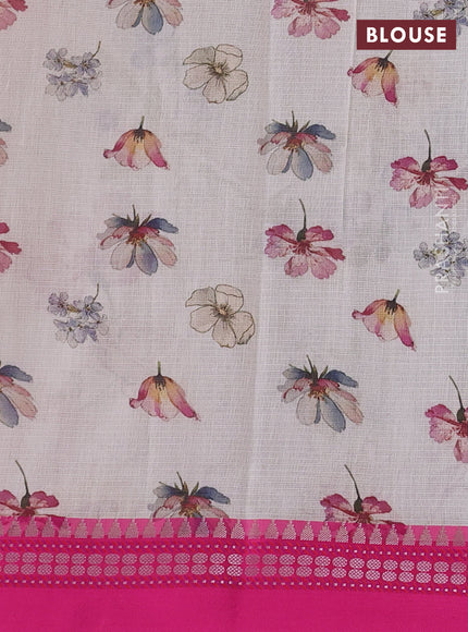 Off White & Pink  Kota Silk Cotton Saree - Floral Prints
