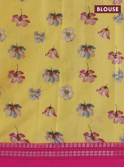 Yellow & Pink  Kota Silk Cotton Saree - Floral Prints