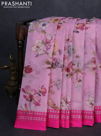 Pink & Dark Pink Kota Silk Cotton Saree - Floral Prints