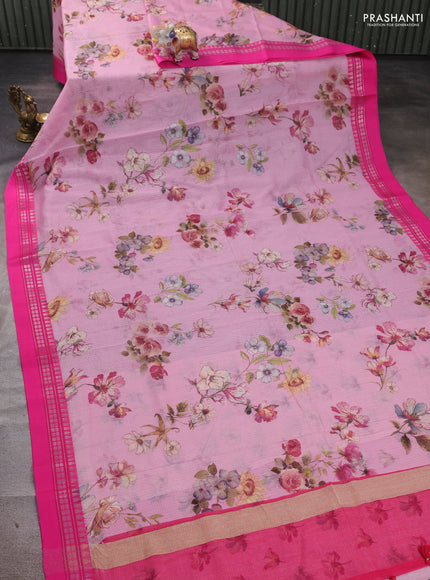 Pink & Dark Pink Kota Silk Cotton Saree - Floral Prints