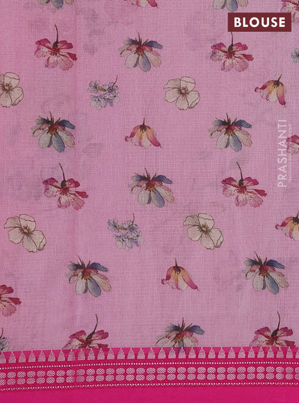 Pink & Dark Pink Kota Silk Cotton Saree - Floral Prints