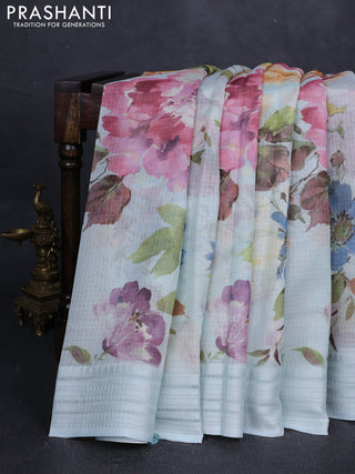 Off White & Pink  Kota Silk Cotton Saree - Floral Prints