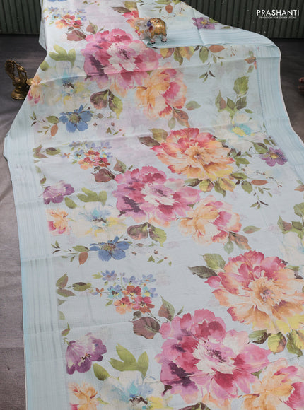 Off White & Pink  Kota Silk Cotton Saree - Floral Prints