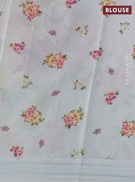 Off White & Pink  Kota Silk Cotton Saree - Floral Prints