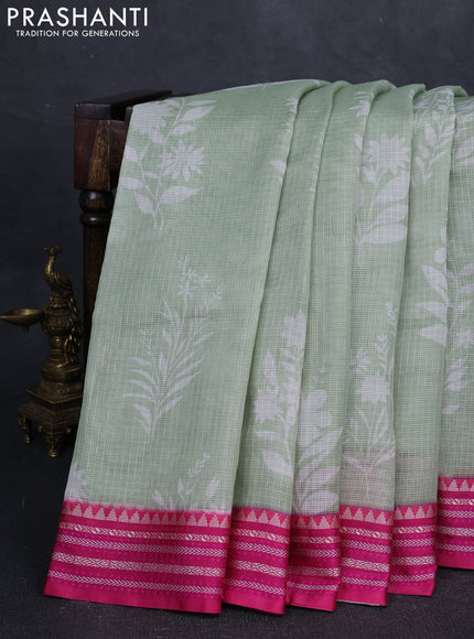 Pastel Green & Pink  Kota Silk Cotton Saree - Floral Prints
