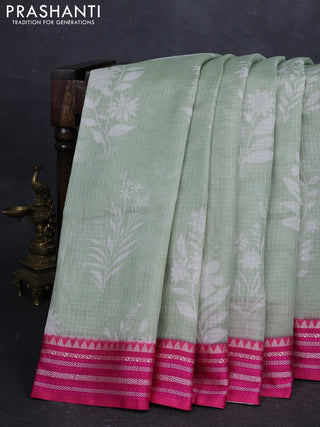 Pastel Green & Pink  Kota Silk Cotton Saree - Floral Prints