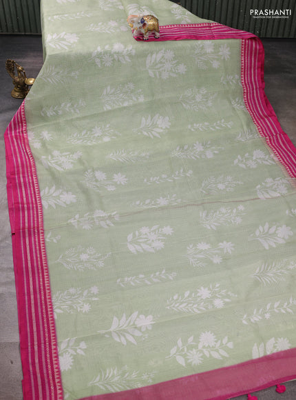 Pastel Green & Pink  Kota Silk Cotton Saree - Floral Prints