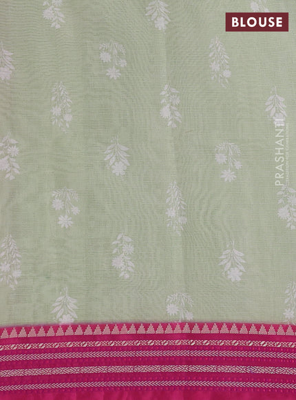Pastel Green & Pink  Kota Silk Cotton Saree - Floral Prints