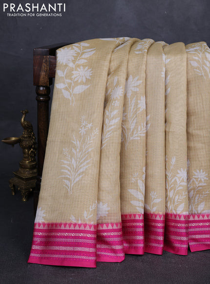 Sandal & Pink  Kota Silk Cotton Saree - Floral Prints