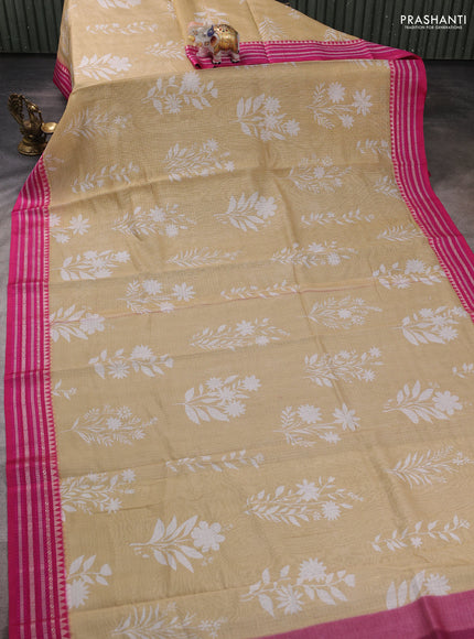 Sandal & Pink  Kota Silk Cotton Saree - Floral Prints