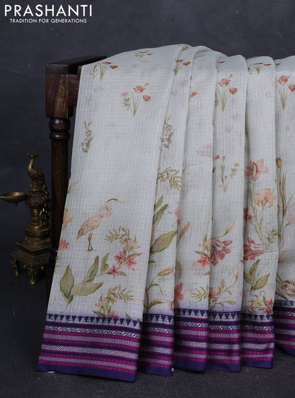 Pastel Blue & Maroon Kota Silk Cotton Saree - Floral Prints