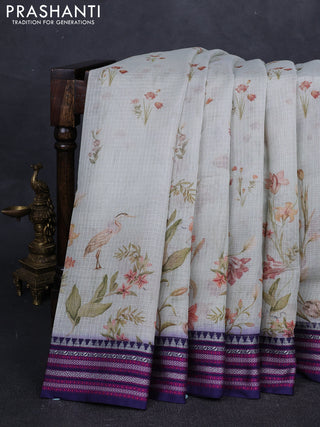 Pastel Blue & Maroon Kota Silk Cotton Saree - Floral Prints
