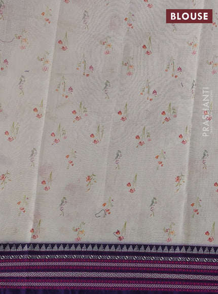 Pastel Blue & Maroon Kota Silk Cotton Saree - Floral Prints