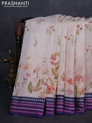 Peach & Navy Blue Kota Silk Cotton Saree - Floral Prints