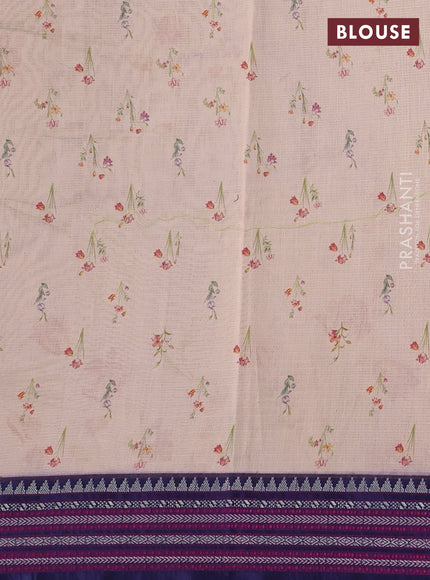 Peach & Navy Blue Kota Silk Cotton Saree - Floral Prints