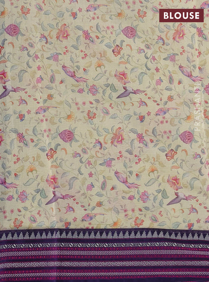 Pista Green & Navy Blue Kota Silk Cotton Saree -Floral Prints
