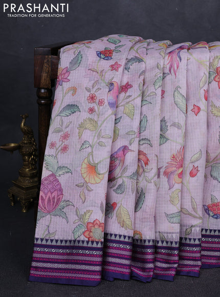 Pink & Navy Blue Kota Silk Cotton Saree - Floral Prints