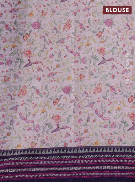 Pink & Navy Blue Kota Silk Cotton Saree - Floral Prints