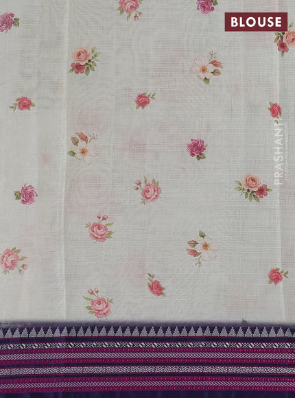 Pastel Green & Navy Blue Kota Silk Cotton Saree - Floral Prints