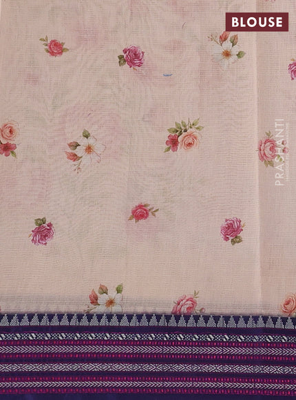Pista Green & Navy Blue Kota Silk Cotton Saree - Floral Prints