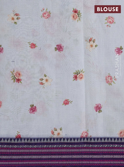 Pink & Navy Blue Kota Silk Cotton Saree - Floral Prints