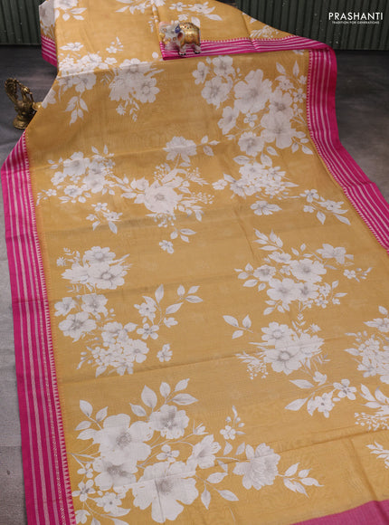 Pastel Blue & Navy Blue Kota Silk Cotton Saree - Floral Prints
