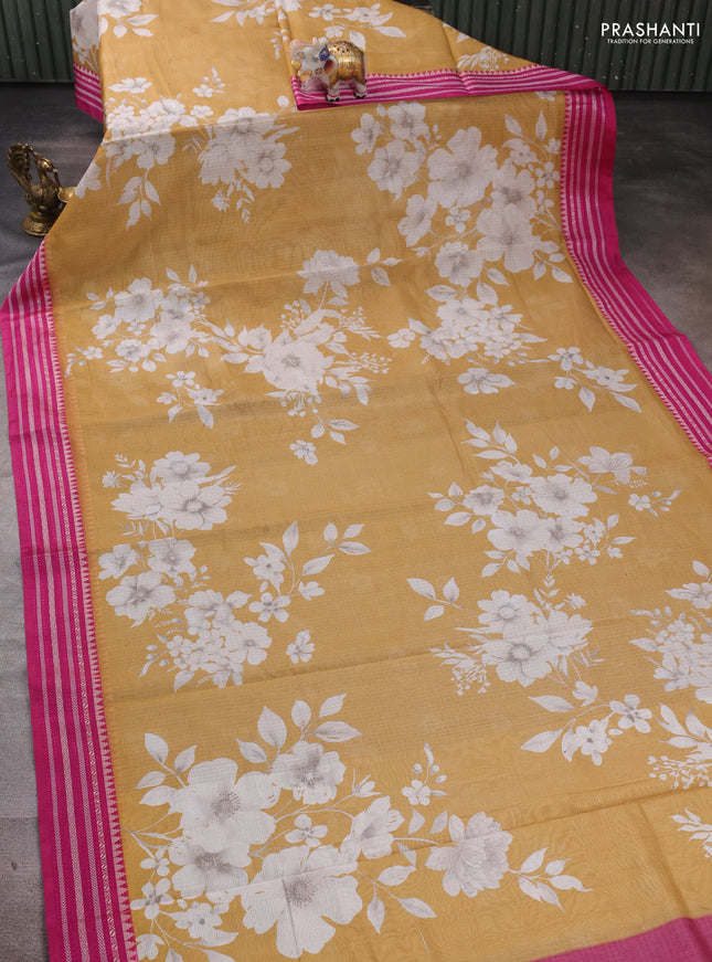 Pastel Blue & Navy Blue Kota Silk Cotton Saree - Floral Prints