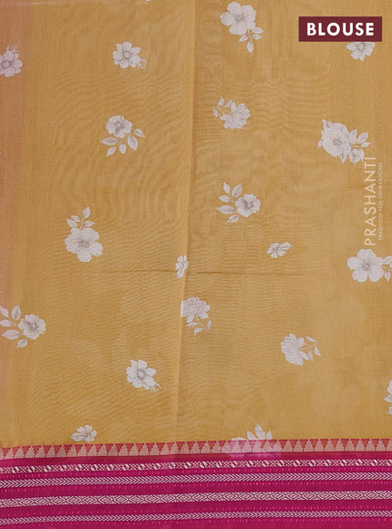 Pastel Blue & Navy Blue Kota Silk Cotton Saree - Floral Prints