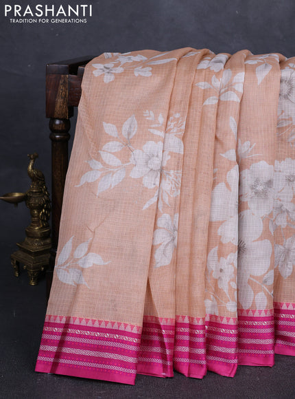 Peach & Pink  Kota Silk Cotton Saree - Floral Prints