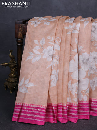 Peach & Pink  Kota Silk Cotton Saree - Floral Prints