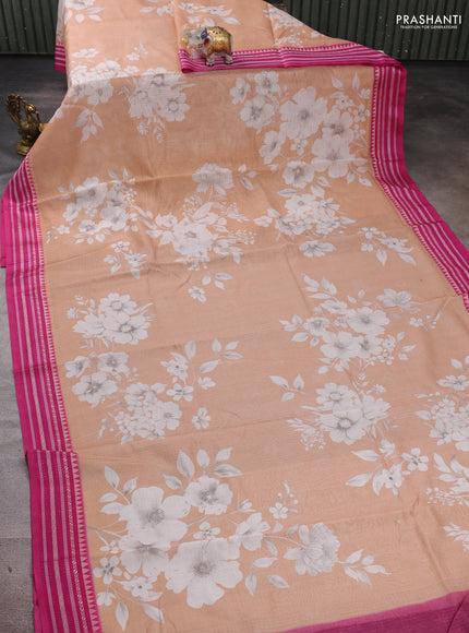 Peach & Pink  Kota Silk Cotton Saree - Floral Prints