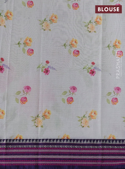 Pastel Blue & Navy Blue Kota Silk Cotton Saree - Floral Prints