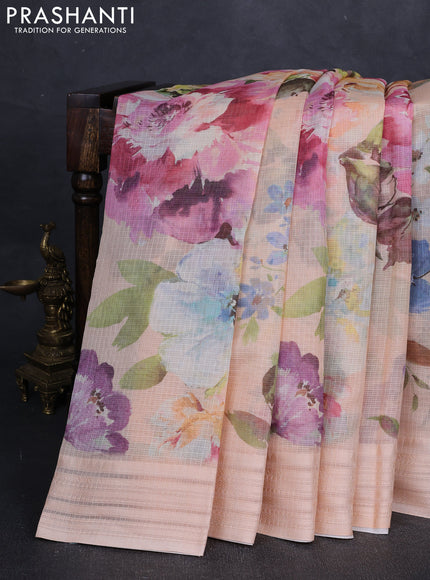Peach & Pink  Kota Silk Cotton Saree - Floral Prints