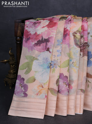 Peach & Pink  Kota Silk Cotton Saree - Floral Prints