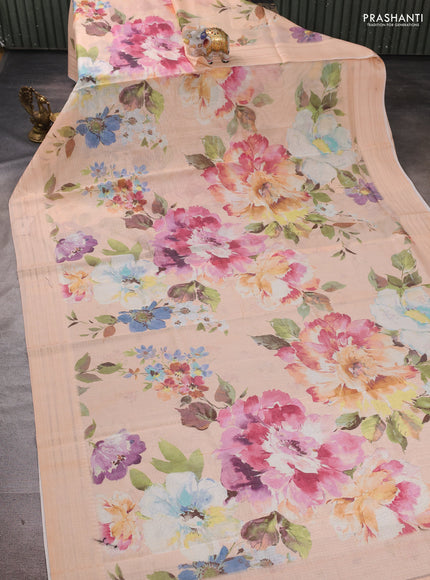 Peach & Pink  Kota Silk Cotton Saree - Floral Prints
