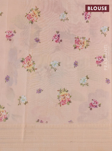 Peach & Pink  Kota Silk Cotton Saree - Floral Prints