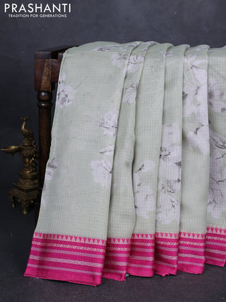Peach & Pink  Kota Silk Cotton Saree - Floral Prints